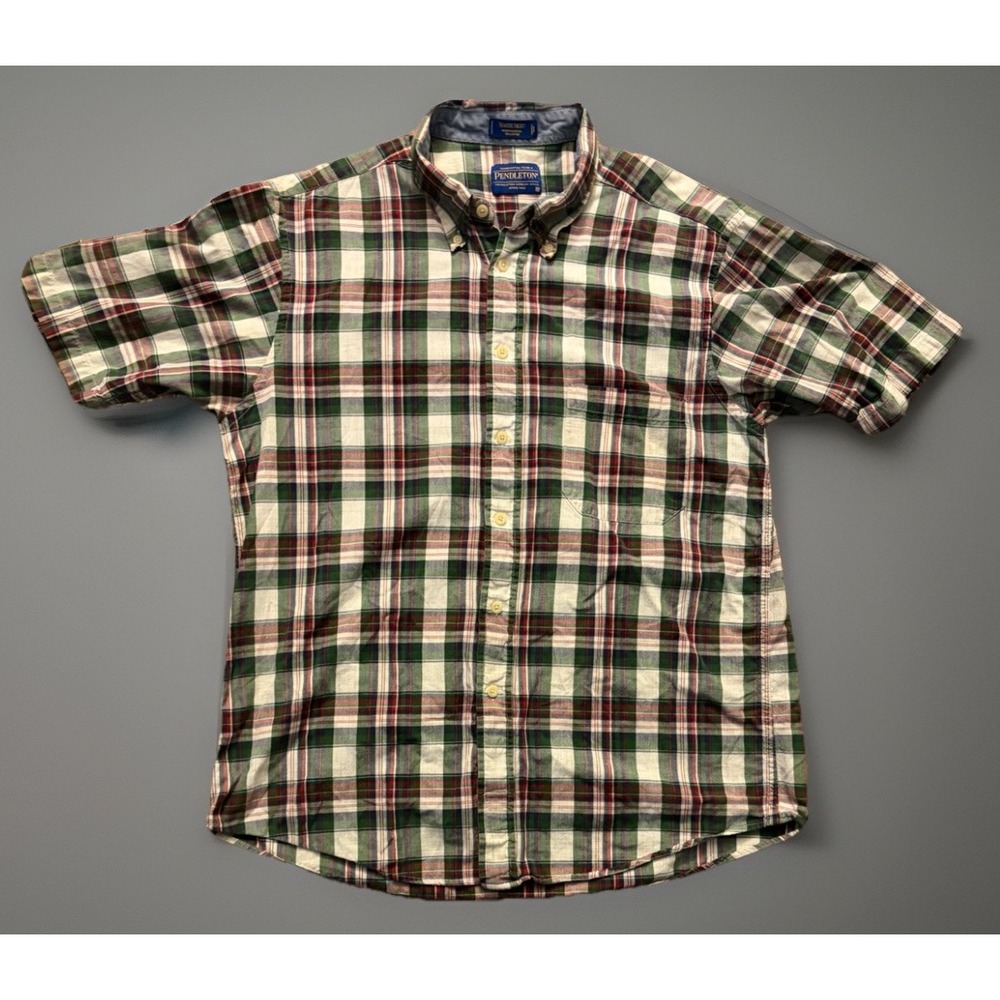 Pendleton Seaside Short Sleeve Button Down Shirt Red Green Plaid Size XL JBHS